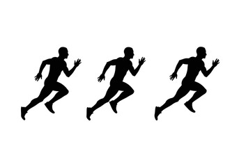Three black silhouettes of a running man are displayed against a clean white backdrop, symbolizing speed, competition, and athletic achievement.