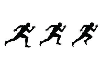 Three dynamic silhouettes of runners in motion, capturing the energy and speed of a sprint race, ideal for sports, fitness, and competition themes.