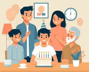Fototapeta premium illustration of a family celebrating birthday