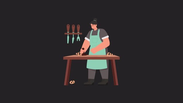 Female carpenter 2D animations on transparent background