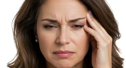 Woman suffering from a severe headache holding hand to head isolated PNG with Transparent Background