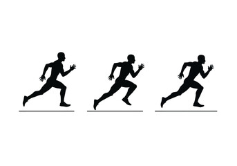 A silhouette of three male runners in motion, showcasing speed and athleticism on a plain white background, symbolizing competition and exercise.