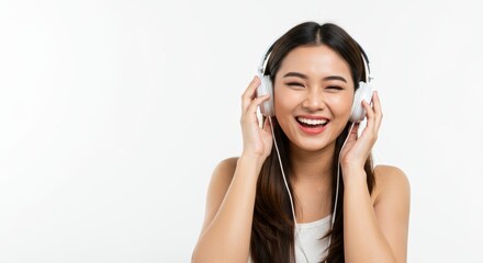 Fototapeta premium Happy Young Woman Enjoying Music with Headphones