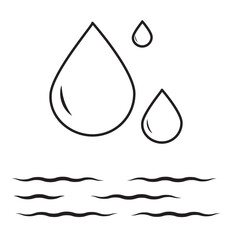 Blue water drop above water waves icon vector. Water drop vector icon set. Raindrop signs. Simple oil, tear or water droplet symbols. 