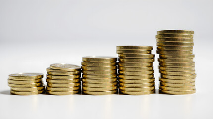 Stacks of gold coins arranged in ascending order