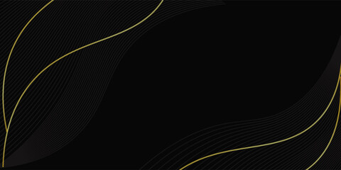 Abstract black luxury wave background with gold lines. Elegant modern wallpaper. Suitable for templates, banners, cards, sales, ads, events, awards, web and pages