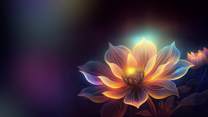 Obraz premium Composición con flores iluminación neón sobre fondo oscuro