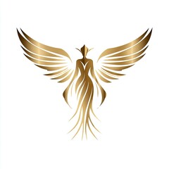 Obraz premium Angel Logo An elegant angel logo with wings spread wide soft gold and white colors heavenly aesthetic delicate yet powerful isolated on white background