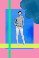 Exclusive artwork banner creative collage of happy girl guy dance chill party relax weekend...