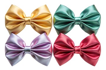 A collection of four colorful satin bows isolated on white background