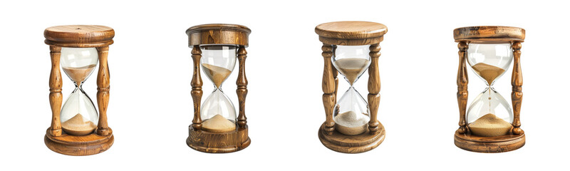 Wooden hourglasses with sand flowing, representing the passage of time transparent Generative AI