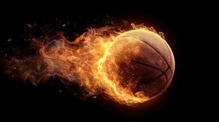 vibrant photo of basketball ball in fire, ai generated.
