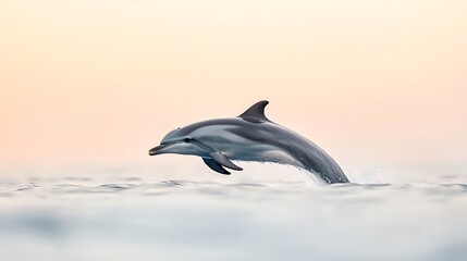 Fototapeta premium Dolphin Leaping from Ocean Water at Sunrise