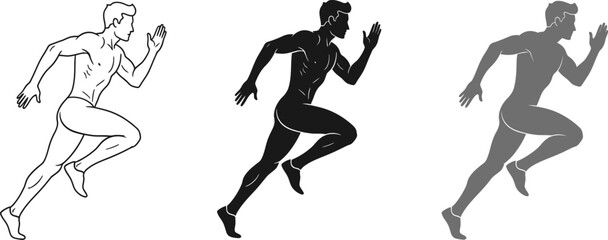 Dynamic male runner silhouette and line art in motion