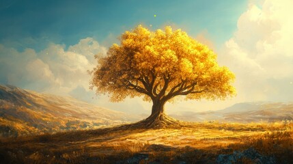 Fototapeta premium Golden autumn tree landscape