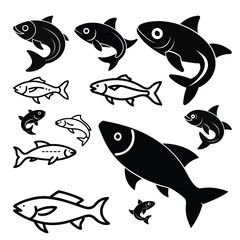 Vector Set of Fish Icons