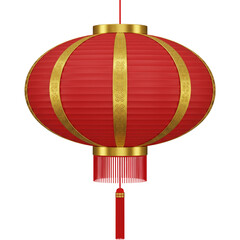 Obraz premium Traditional red chinese lantern with gold ornaments isolated on transparent background