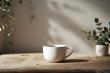 template cup of coffee on wooden table