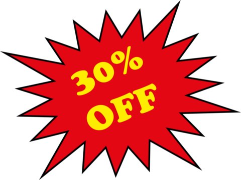 Discount label with 30% off for retail sale