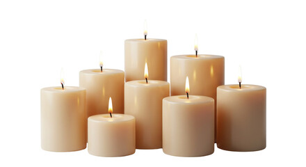Group of lit candles creating ambiance isolated PNG with Transparent Background