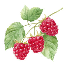 Fresh Raspberries with Green Leaves