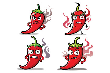 Chili pepper character with steam coming from ears as if angry, solid red color eps
