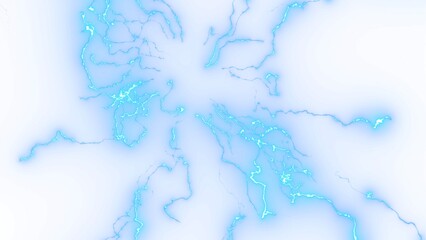 Abstract electric blue lightning veins spreading on a white background. Futuristic and energetic digital texture, evoking sci-fi power surges, plasma flow, or neural network pat
