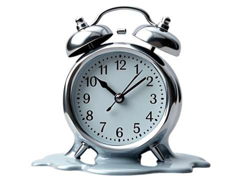 Liquid chrome clock with melting effect, futuristic