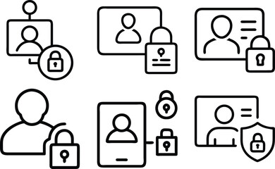 Security and privacy icons representing user protection and data encryption in simple minimalist design