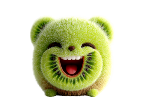 Happy kiwi bear cute fruit character illustration, Isolated On White, Transparent Background, Png