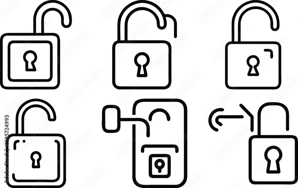 Poster vector illustrations of padlocks in different states representing security and access concepts