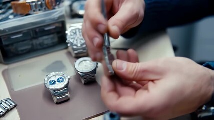 A watchmaker meticulously installs a watch band