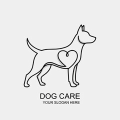 Abstract dog illustration in continuous line style, creating a sleek profile of a dog with a heart element