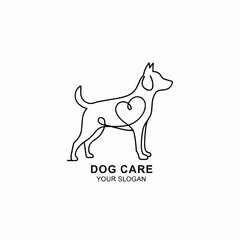 Abstract dog illustration in continuous line style, creating a sleek profile of a dog with a heart element