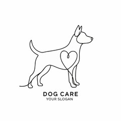 Abstract dog illustration in continuous line style, creating a sleek profile of a dog with a heart element