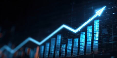 High-quality photo of growth chart business strategy up arrow graph finance stock market or increase money profit diagram on financial concept success economy investment background.