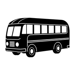 Illustration of a black bus with white windows and wheel details side view