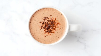 Obraz premium Hot Chocolate Top View with Chocolate Shavings on Marble