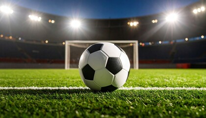 Fototapeta premium Close-up of Soccer Ball on Lush Green Field A Vibrant Image of the Beautiful Game