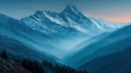 Obraz premium Majestic Snow-Capped Mountain Range in Serenity