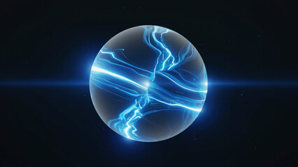 Obraz premium Blue holographic orb with sparkling energy veins inside background illustration. Ai generated.