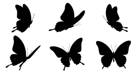 Fototapeta premium Elegant collection of black butterfly silhouettes on a clean white background