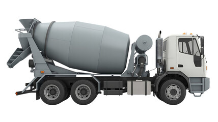 Modern concrete mixer truck with rotating drum isolated on transparent background