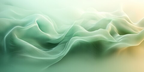 Subtle abstract waves in pale green and sand tones, representing growth and tranquility, with a flowing composition that leaves the right side open for text