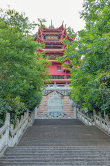 Obraz premium The ancient buildings of the Bell and Drum Towers in Deyang, Sichuan Province, China