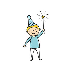 Joyful child celebrates new year s eve holding a sparkling light