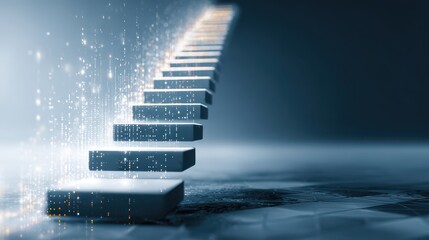 Vibrant photo of career growth represented by digital stairs, ai generated.
