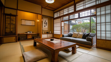 Serene Japanese-Style Living Room Interior