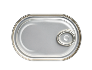 Silver tuna can with a pull ring sits isolated on transparent background
