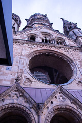 Historic ruins of the Kaiser Wilhelm Memorial Church in Berlin, Germany, a symbol of peace and remembrance after World War II